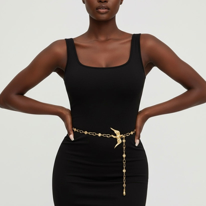 Dove Bird Baroque Chain Long Necklace Belt