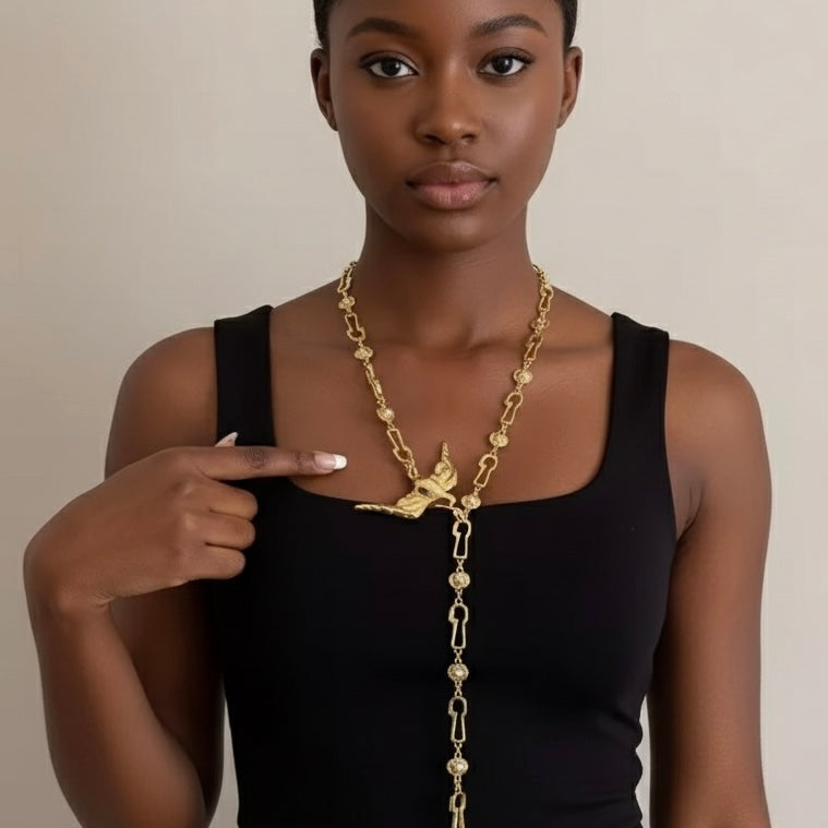 Dove Bird Baroque Chain Long Necklace Belt