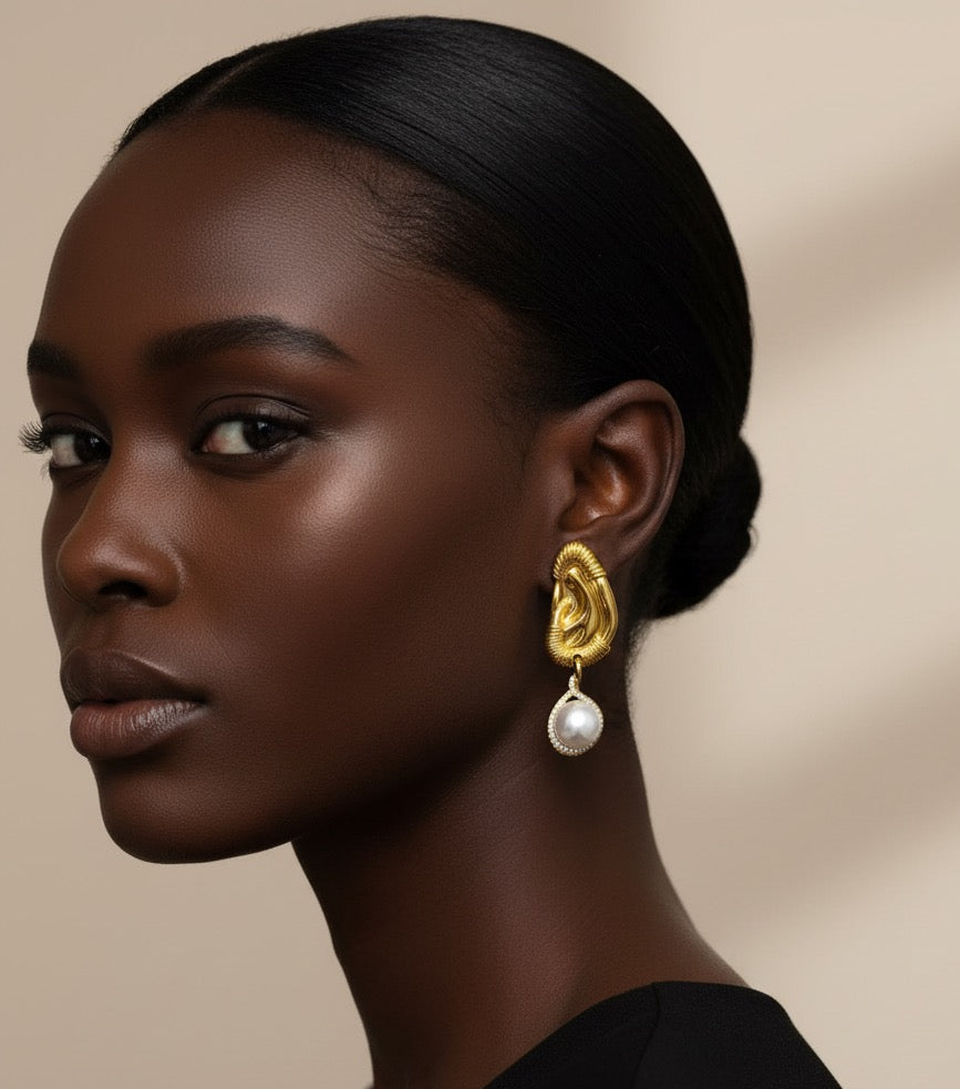 Ear Shaped With Pearl Dangle Earrings