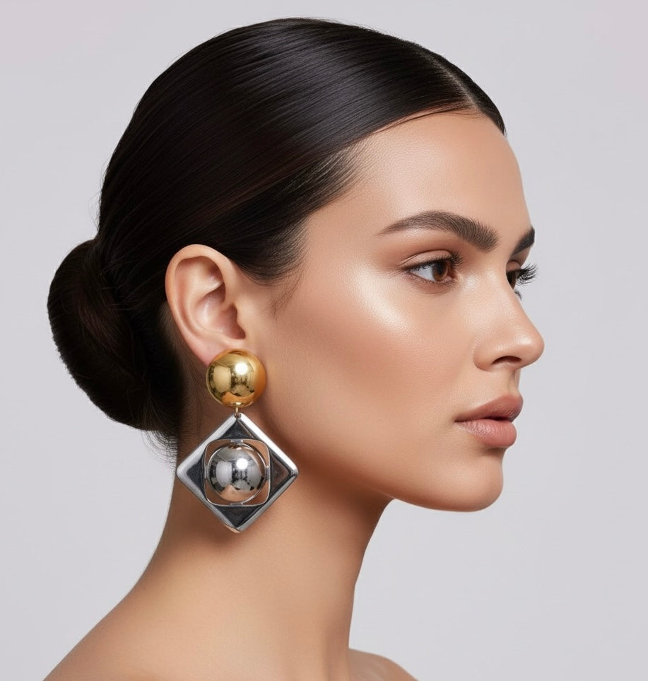 Contrast Geometric Dangle Earrings