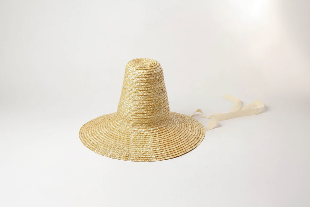 Pointed High Top Straw Sun Hat with Straps