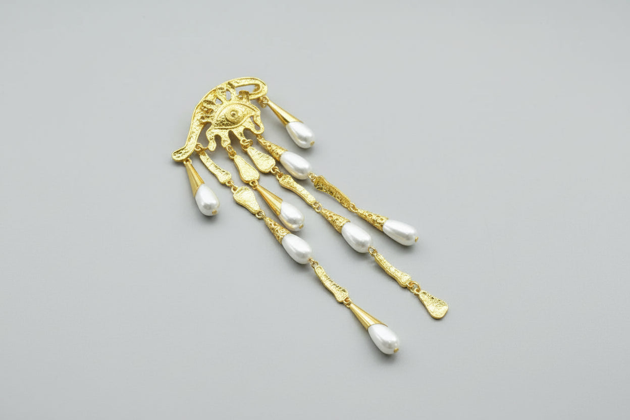 Evil Eye Dangle Pearl Brooch