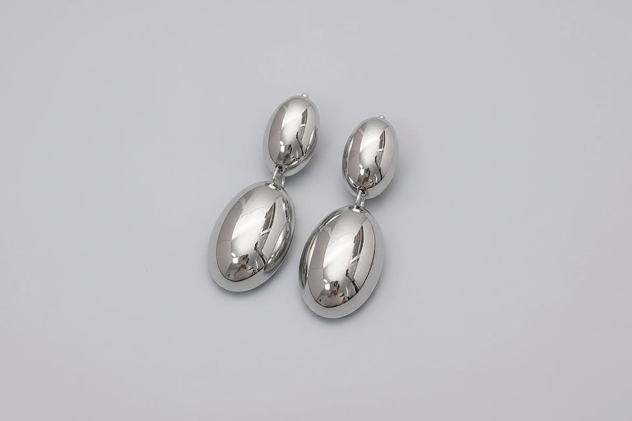 Double Oval Pendant Stud Earrings