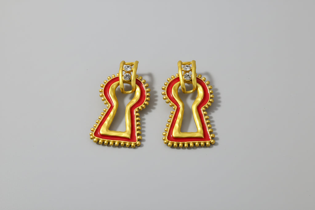 Statement Key Lock Enamel Earrings