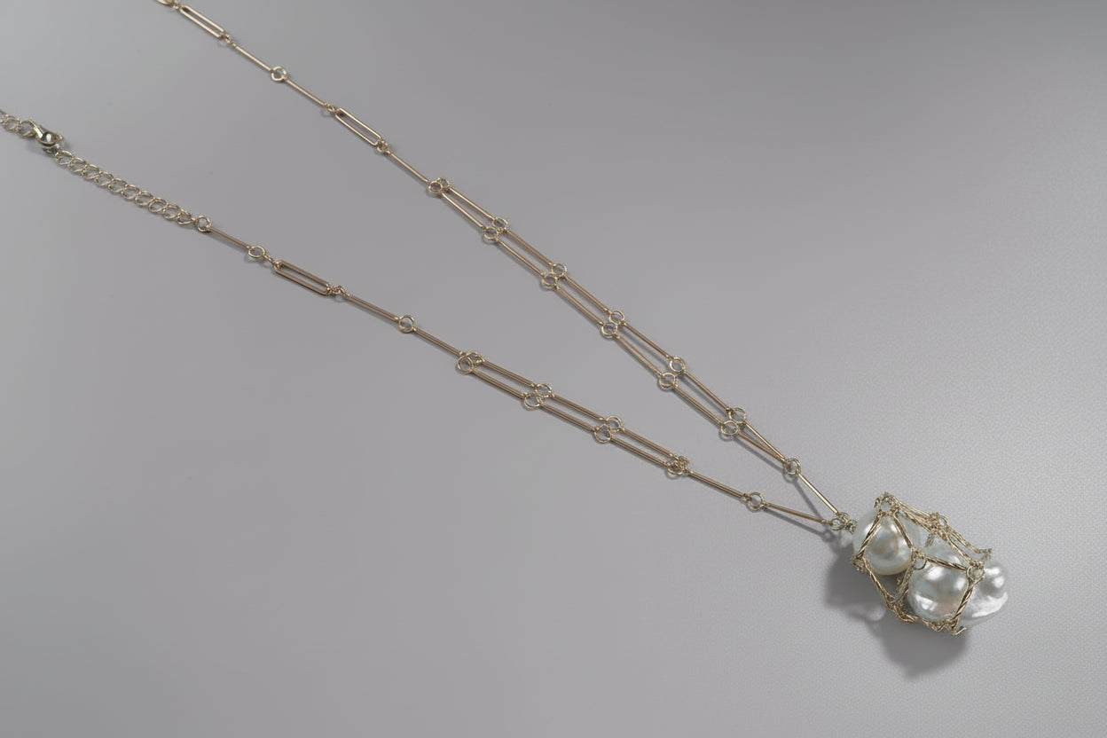 Caged Pearl Necklace