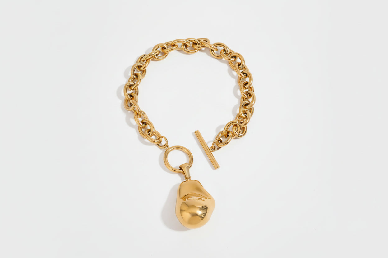 Gold Pearl Chain Necklace & Bracelet