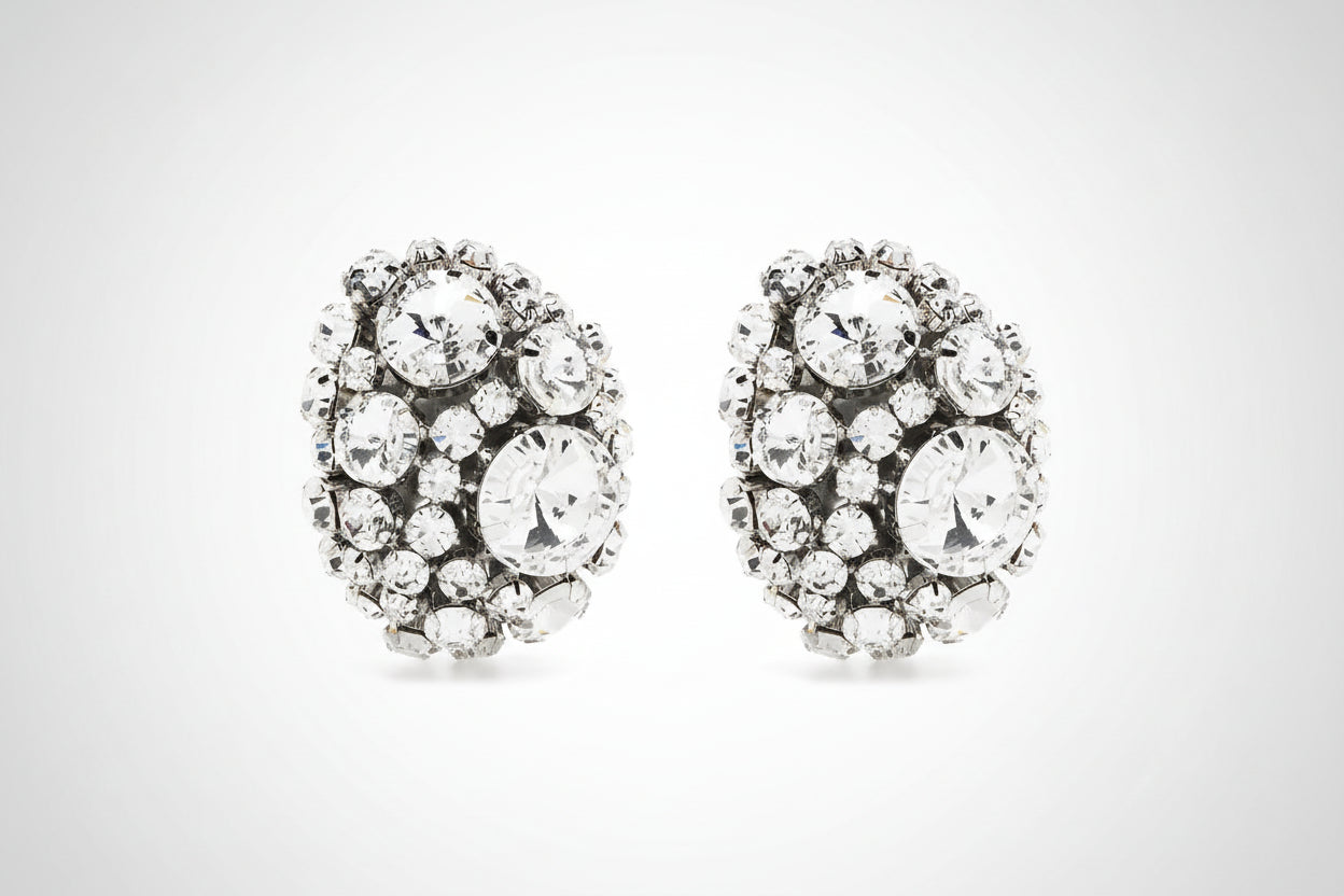 Round Rhinestone Clip Earrings