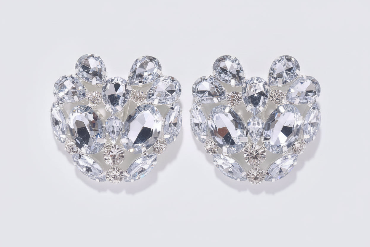 Heart Shape Rhinestone Clip Earrings