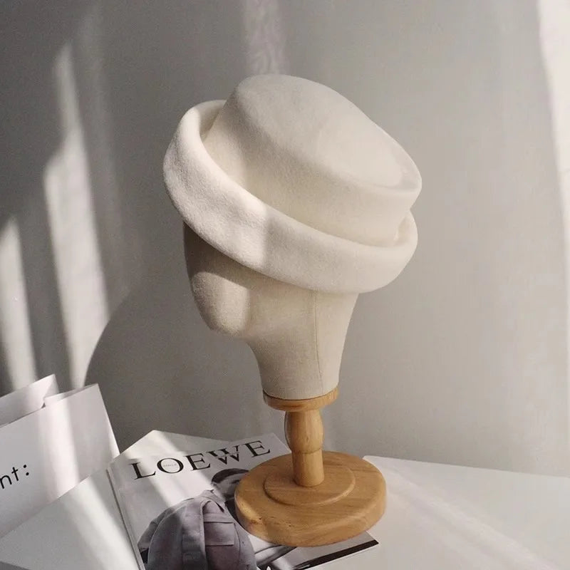 Concave Top Wool Beret Pillbox Hat