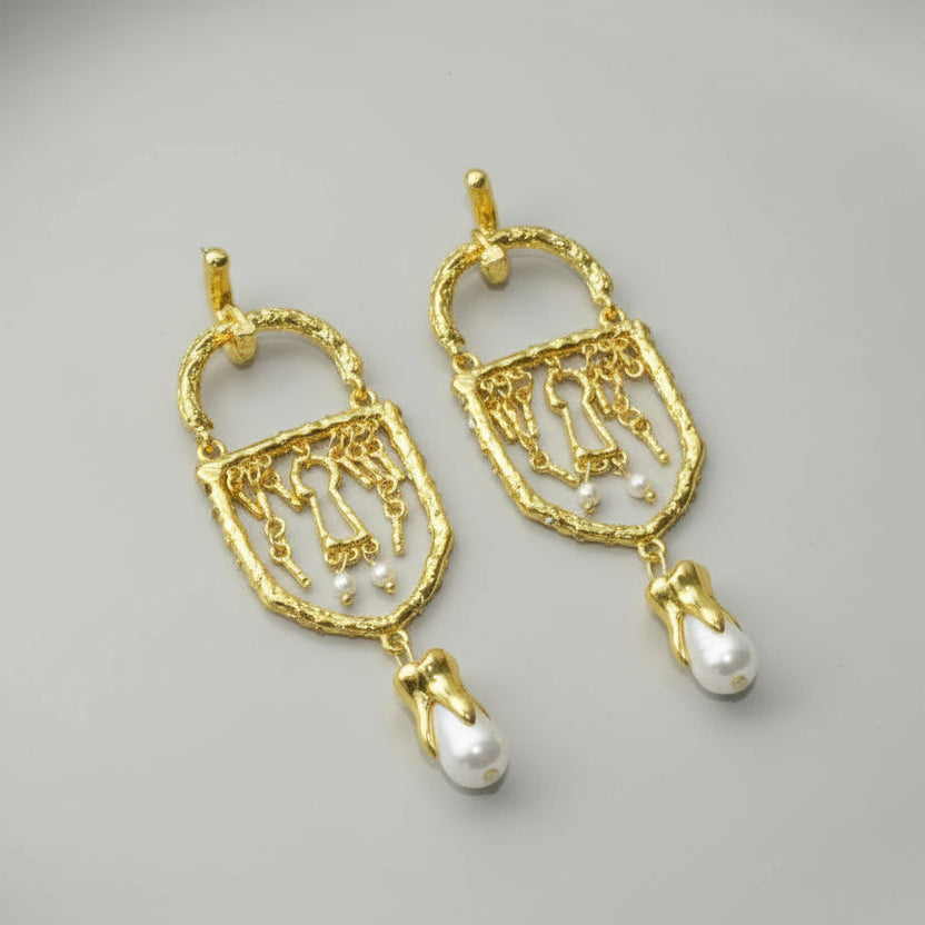 Lock Pearl Dangle Earrings