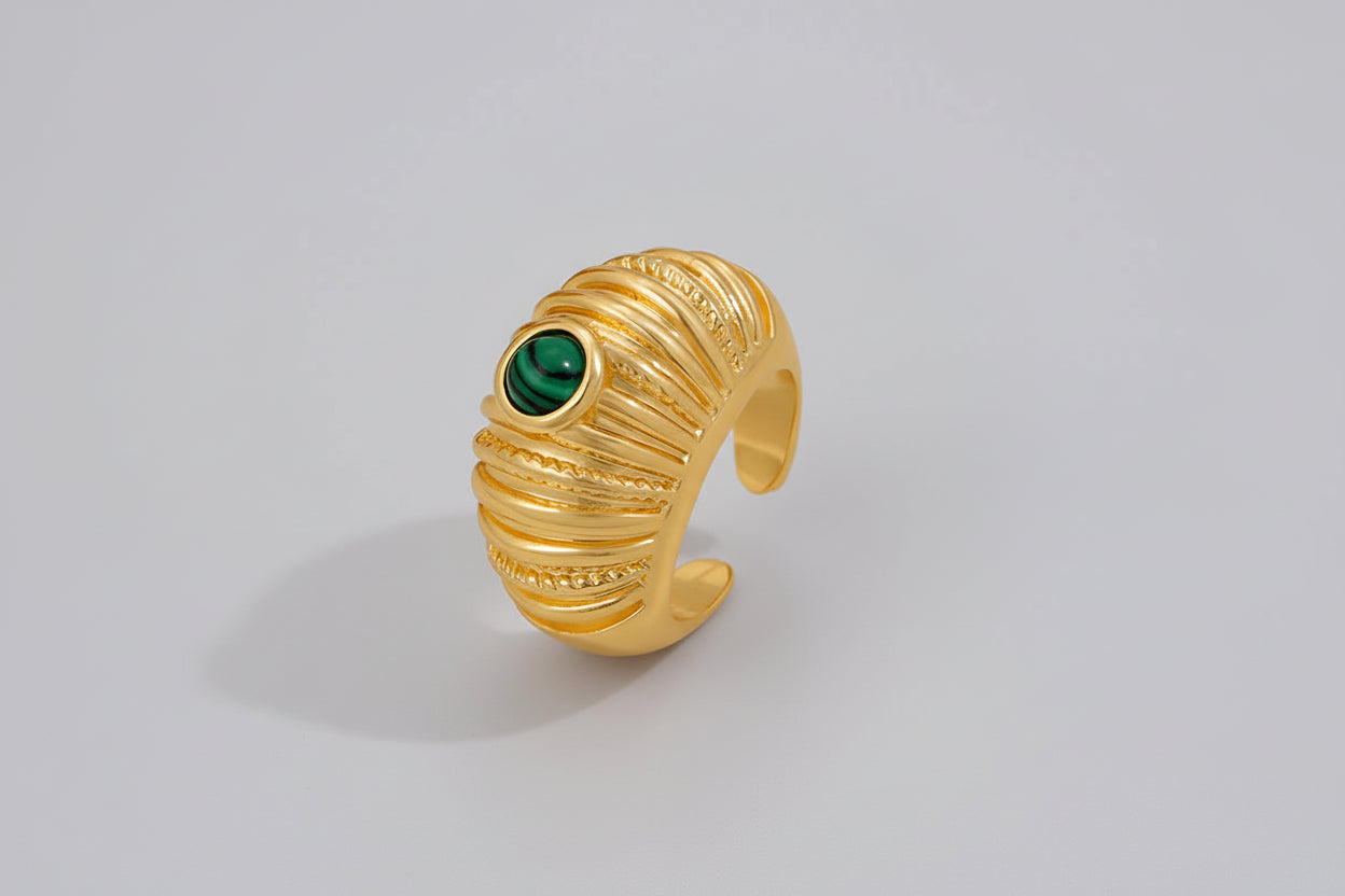 Green Stone Striped Ring