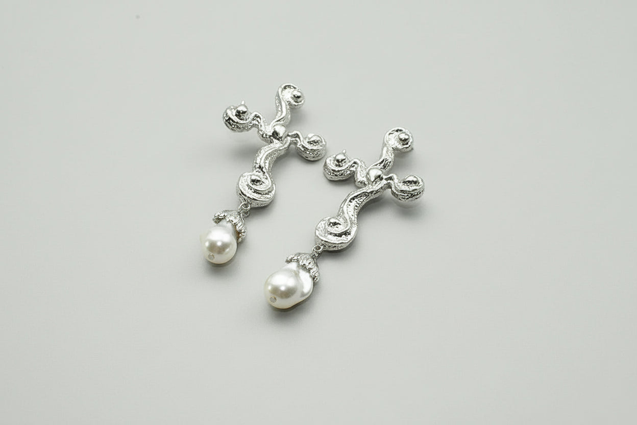 Baroque Pearl Cross Earrings