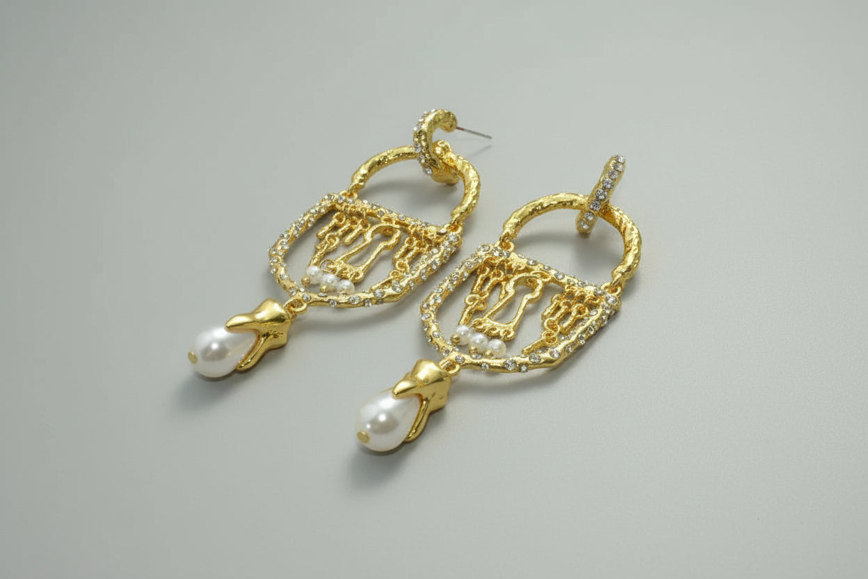 Lock Pearl Dangle Earrings