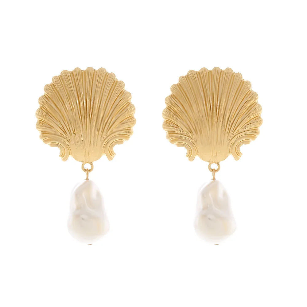 Shell Pearl Dangle Earrings