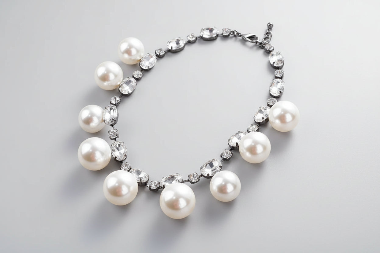 Rhinestone Pearl Choker Necklace