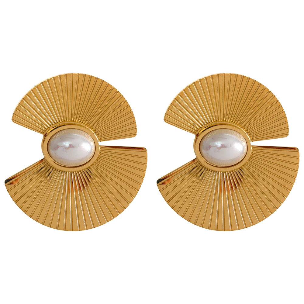Geometric Pearl Flower Earrings
