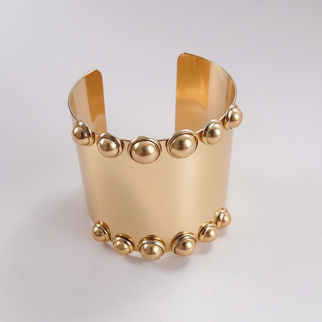 Gold Studded Wide Cuff Bracelet