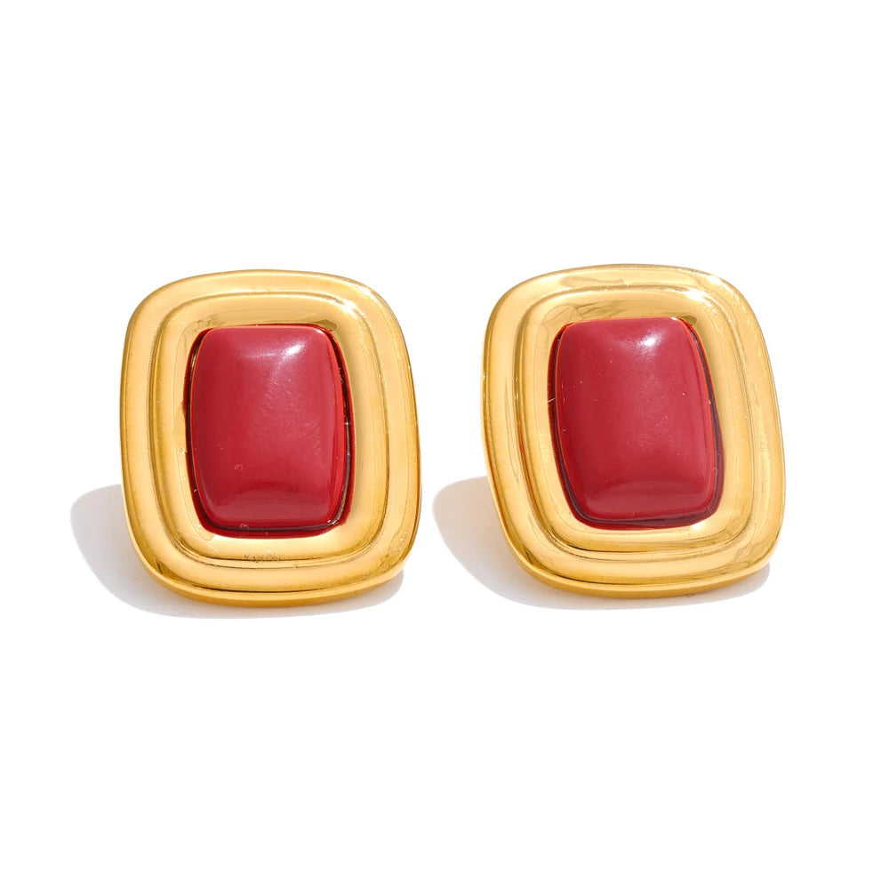 Rectangular Red Frame Earrings