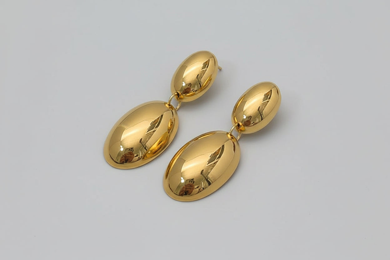 Double Oval Pendant Stud Earrings