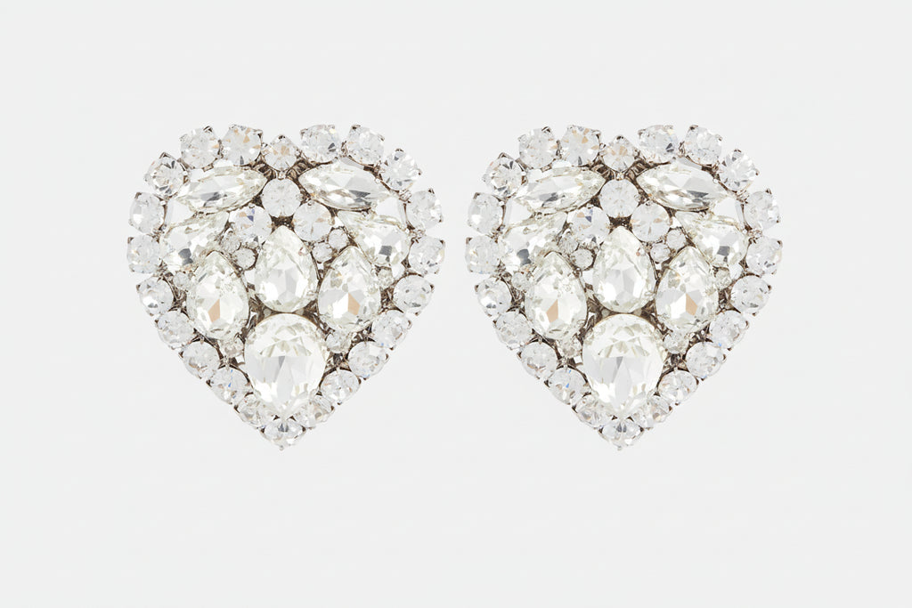 Heart Crystal Clip Earrings