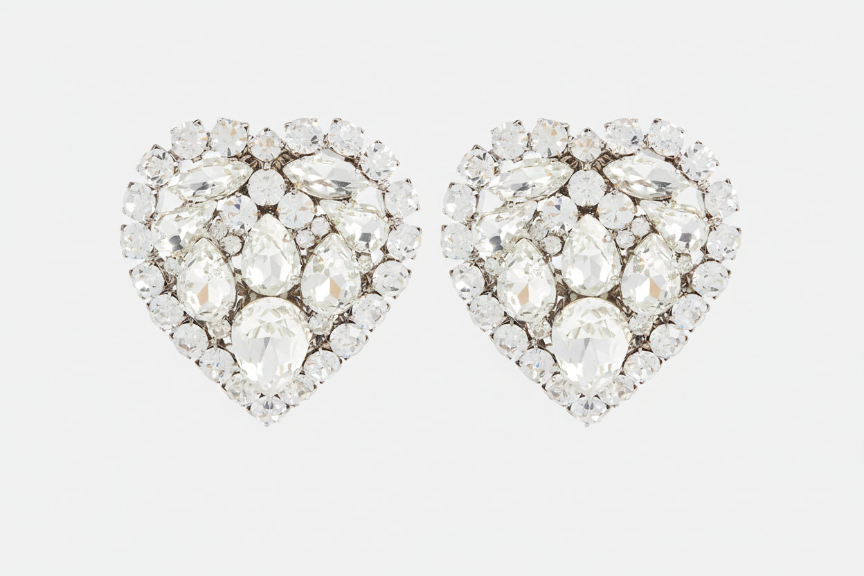 Heart Crystal Clip Earrings
