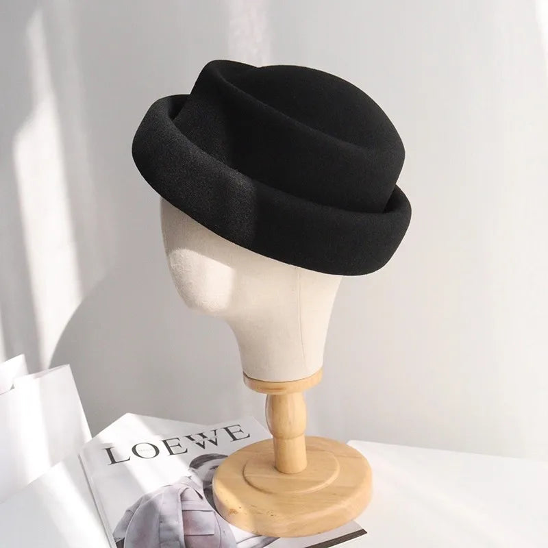 Concave Top Wool Beret Pillbox Hat