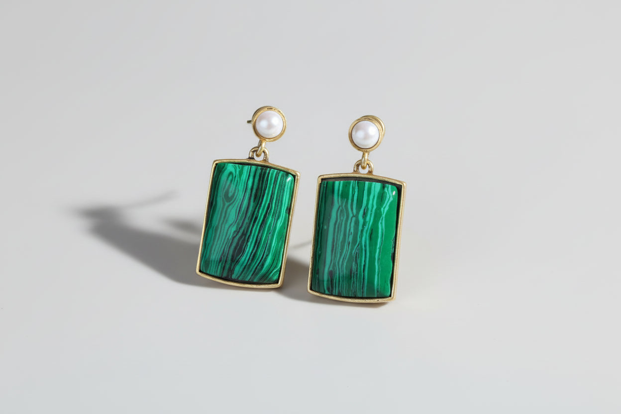 Malachite Square Earrings
