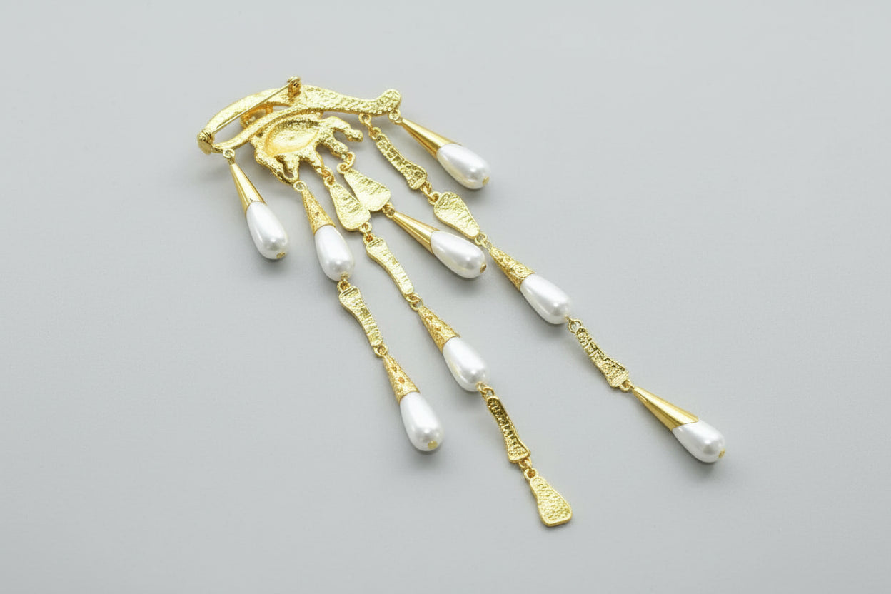 Evil Eye Dangle Pearl Brooch