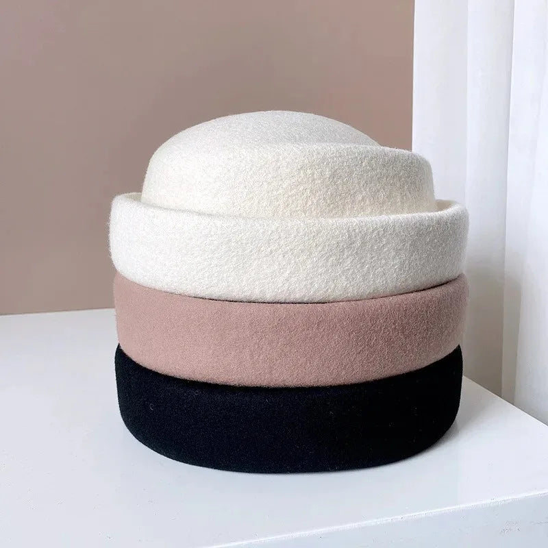 Concave Top Wool Beret Pillbox Hat
