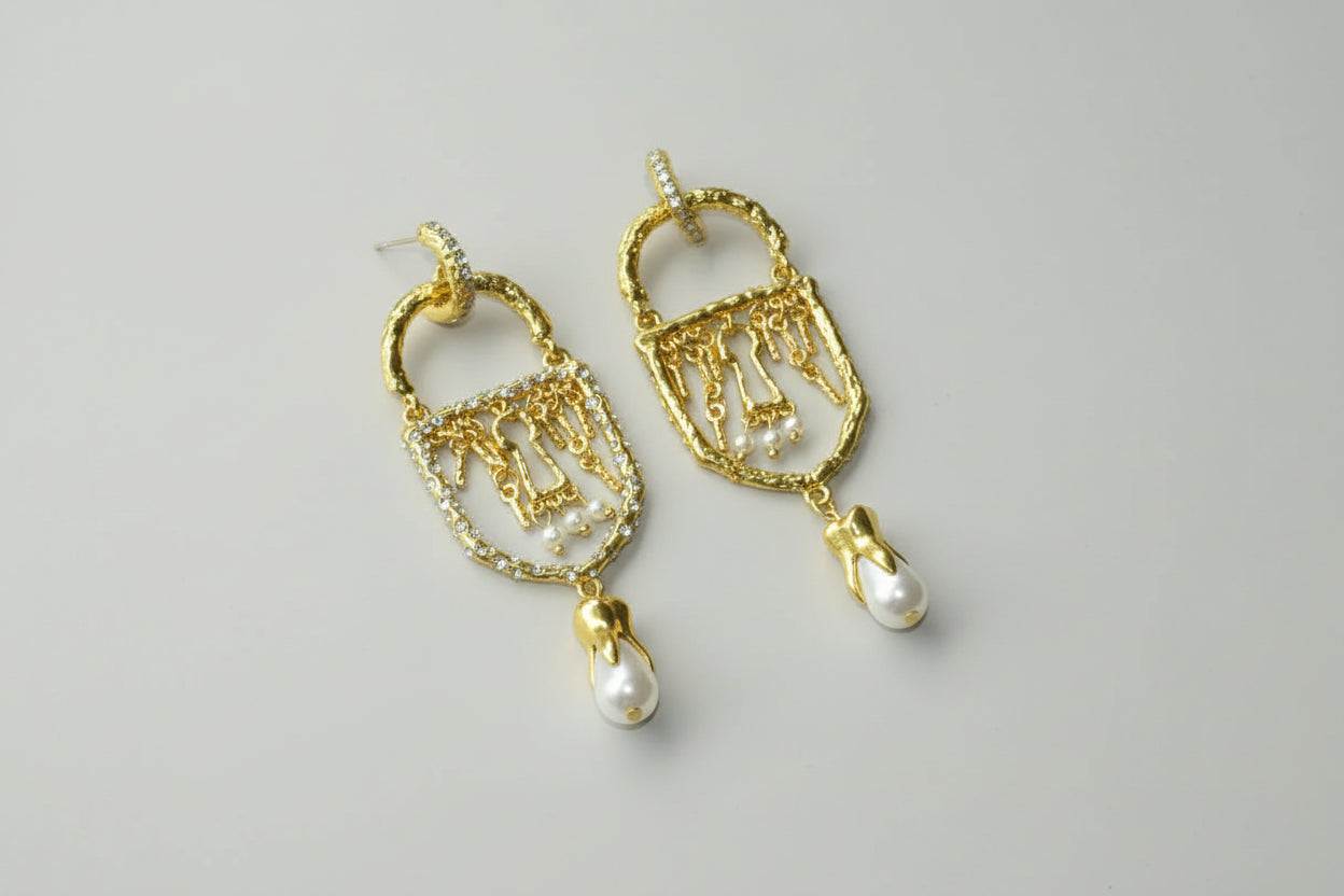 Lock Pearl Dangle Earrings