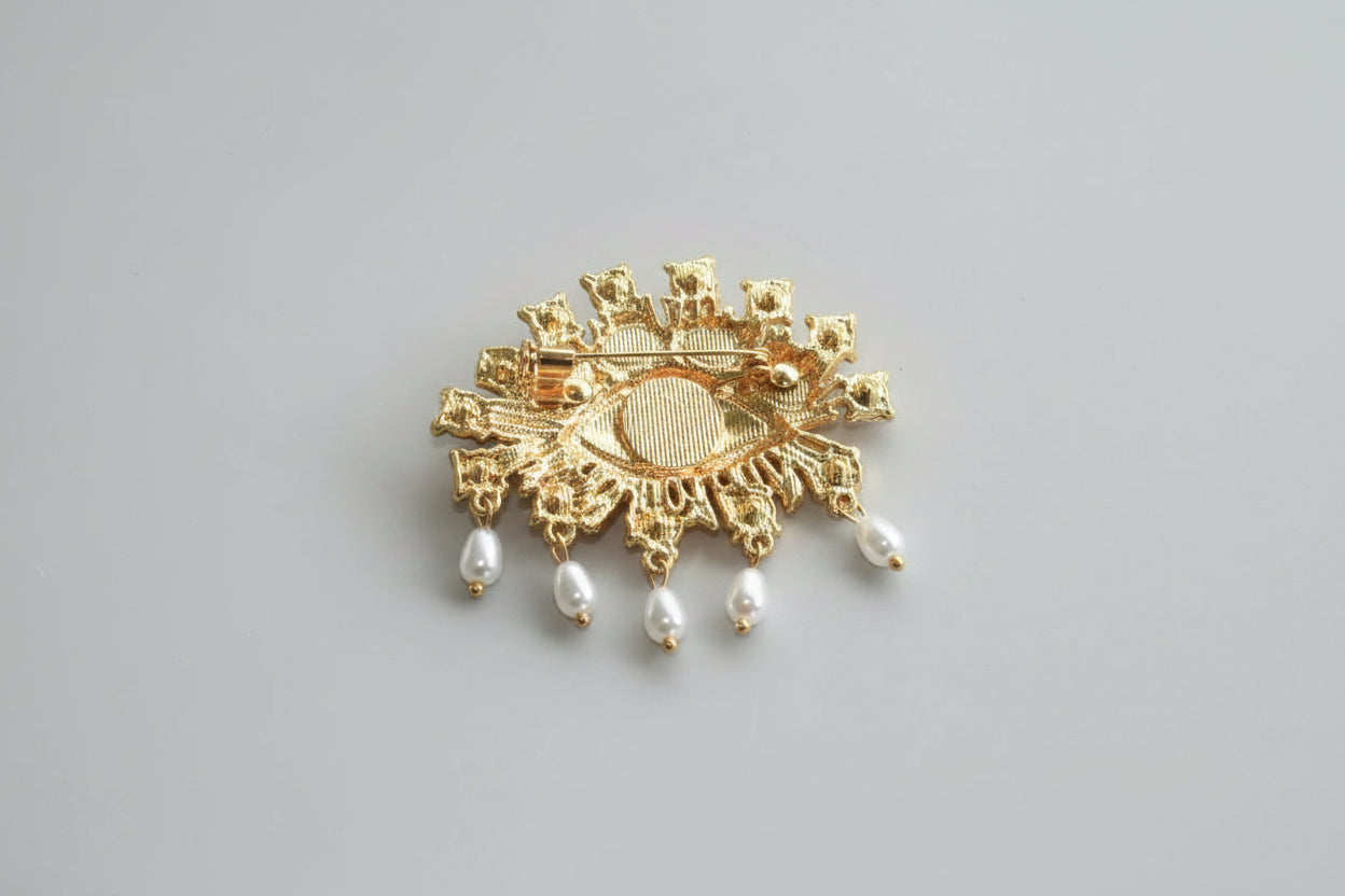 Pearl Rhinestone Evil Brooch