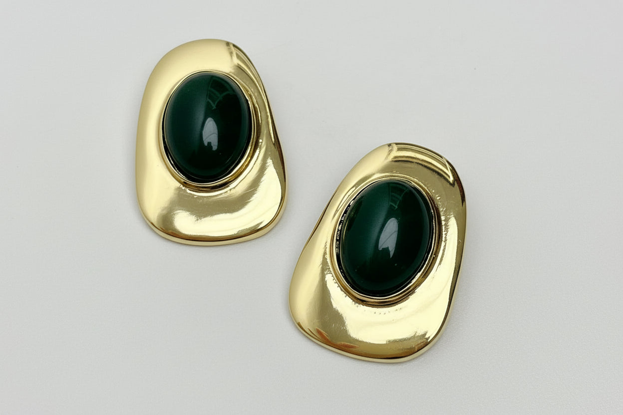 Organic Egg Shape Stone Earrings