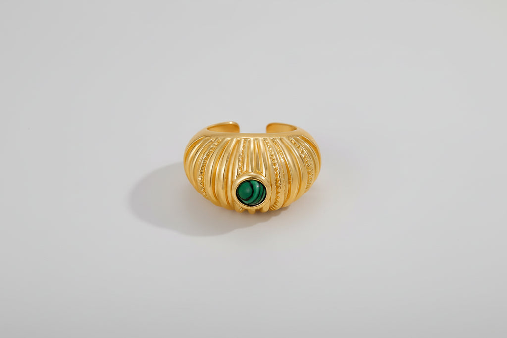 Green Stone Striped Ring