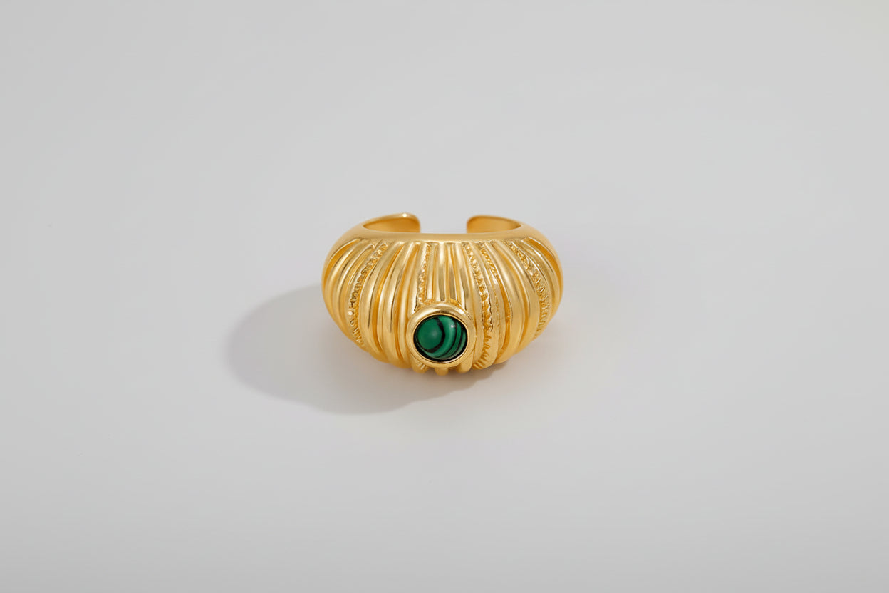Green Stone Striped Ring