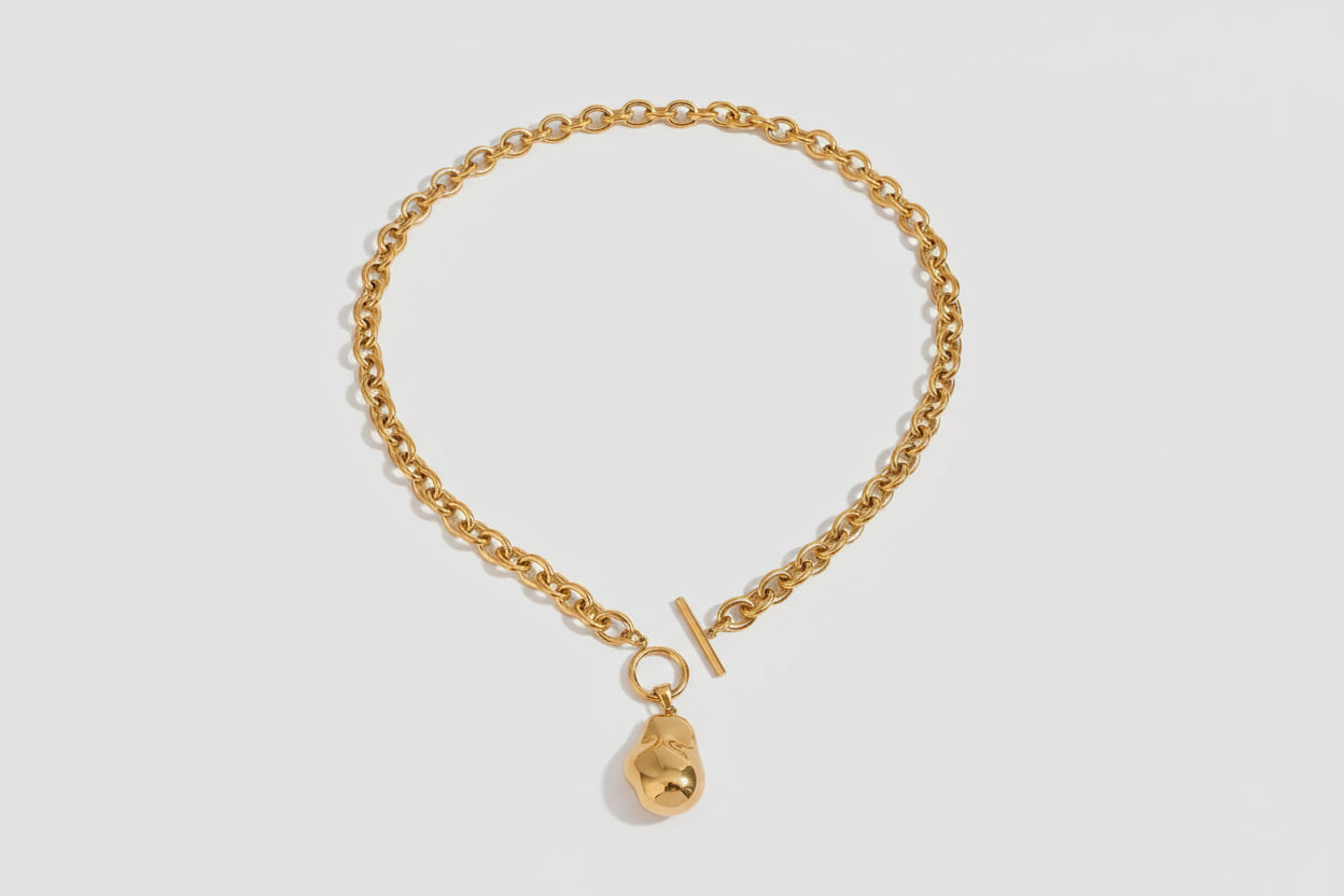 Gold Pearl Chain Necklace & Bracelet