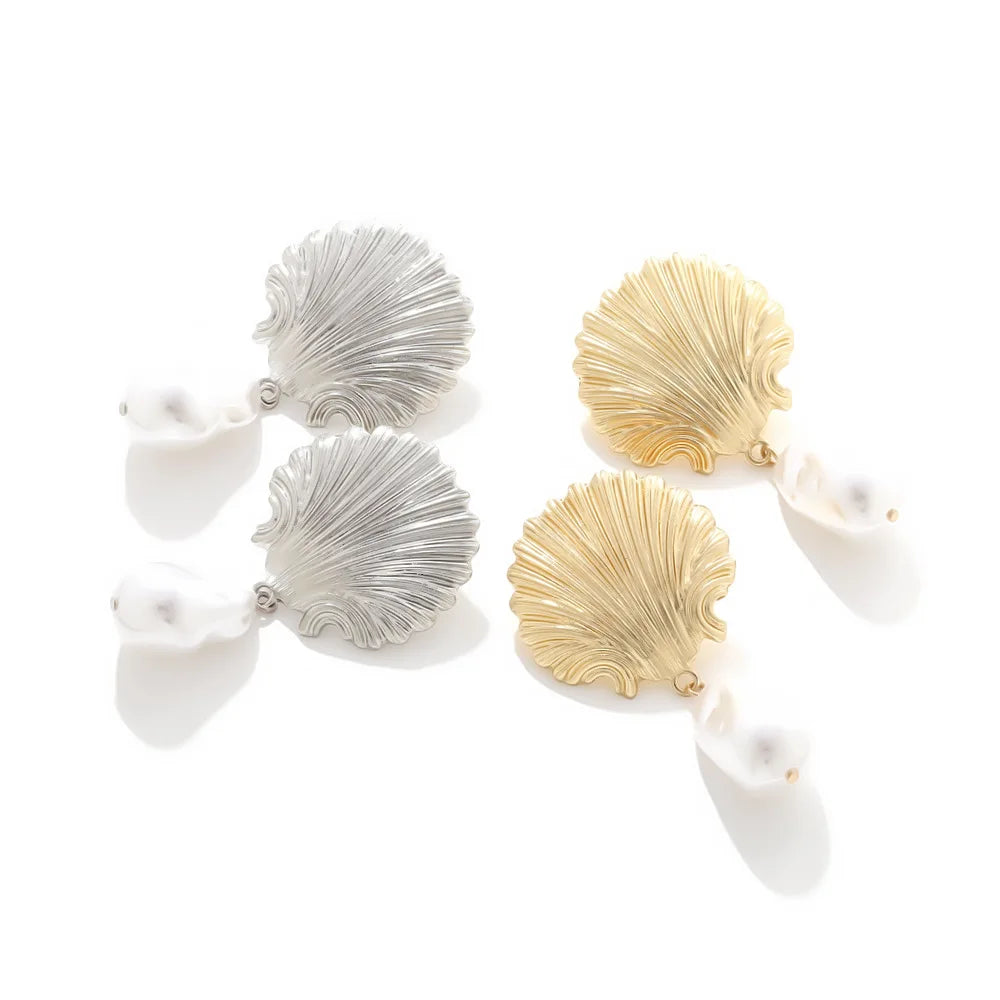 Shell Pearl Dangle Earrings