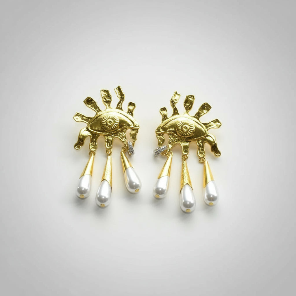 Statement Sun Eye Pearl Earrings