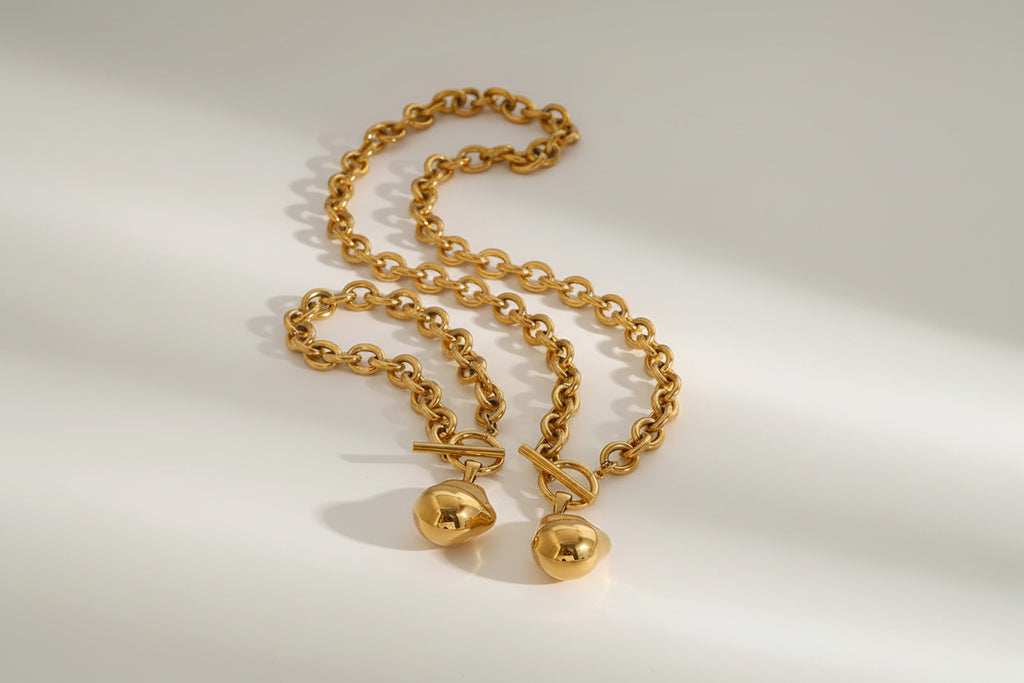 Gold Pearl Chain Necklace & Bracelet