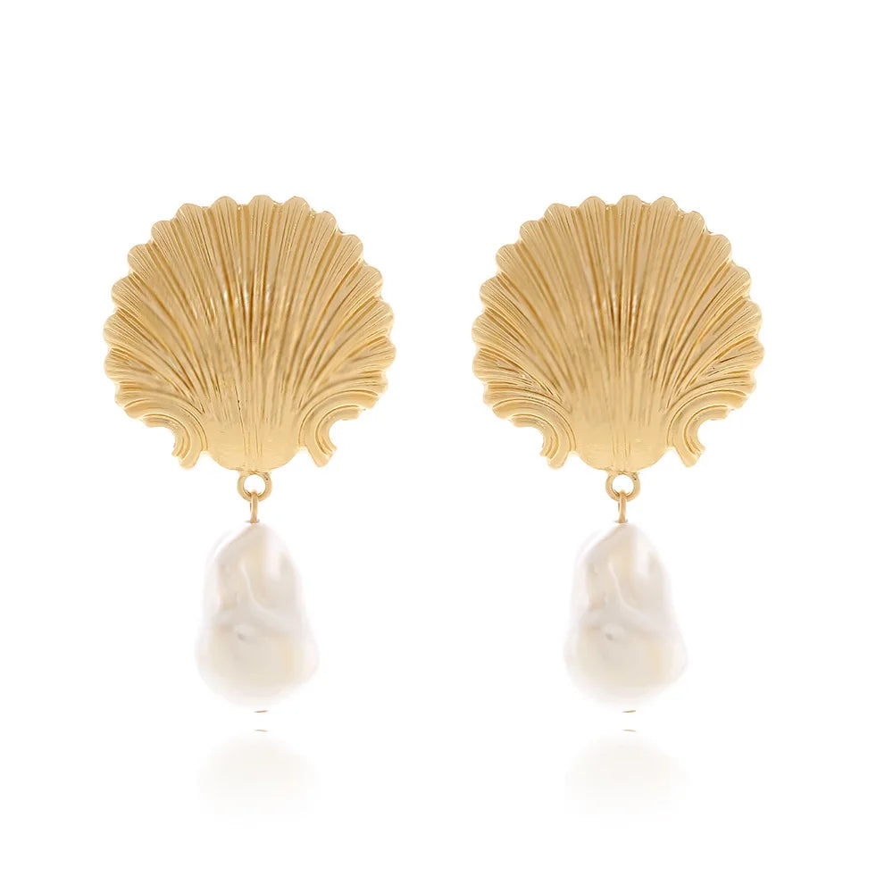 Shell Pearl Dangle Earrings