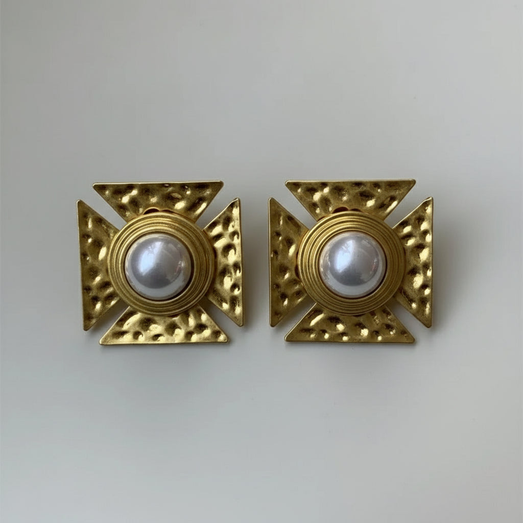 Cross Pearl Earrings