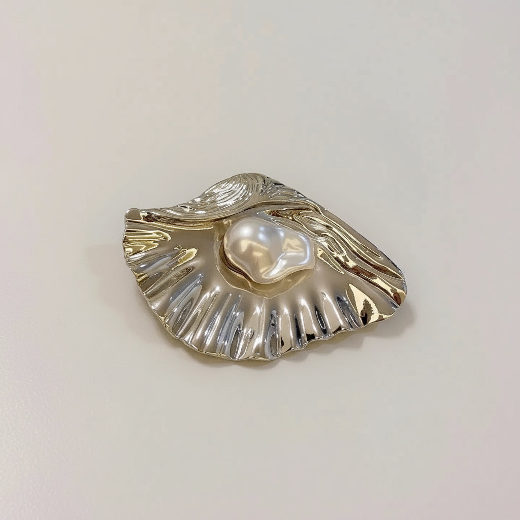 Shell Shaped Pearl Pin Brooch