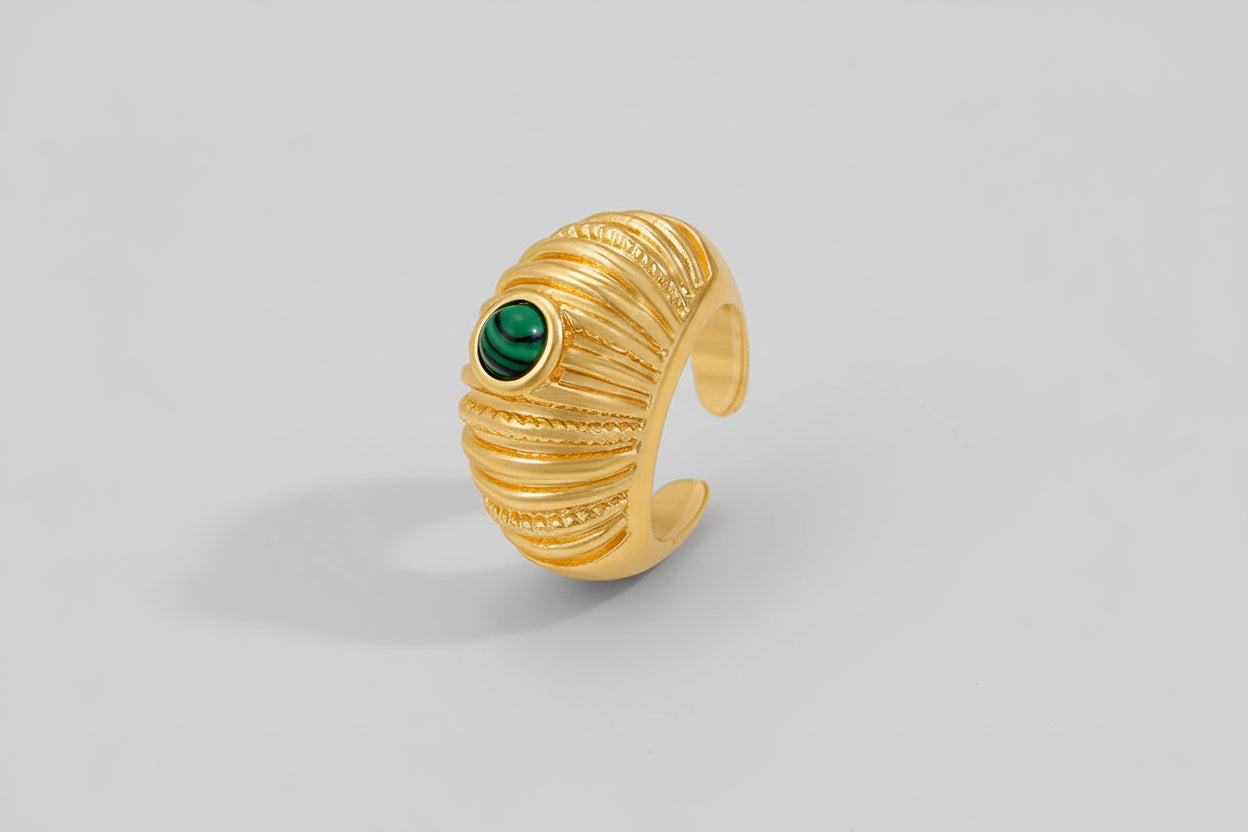 Green Stone Striped Ring