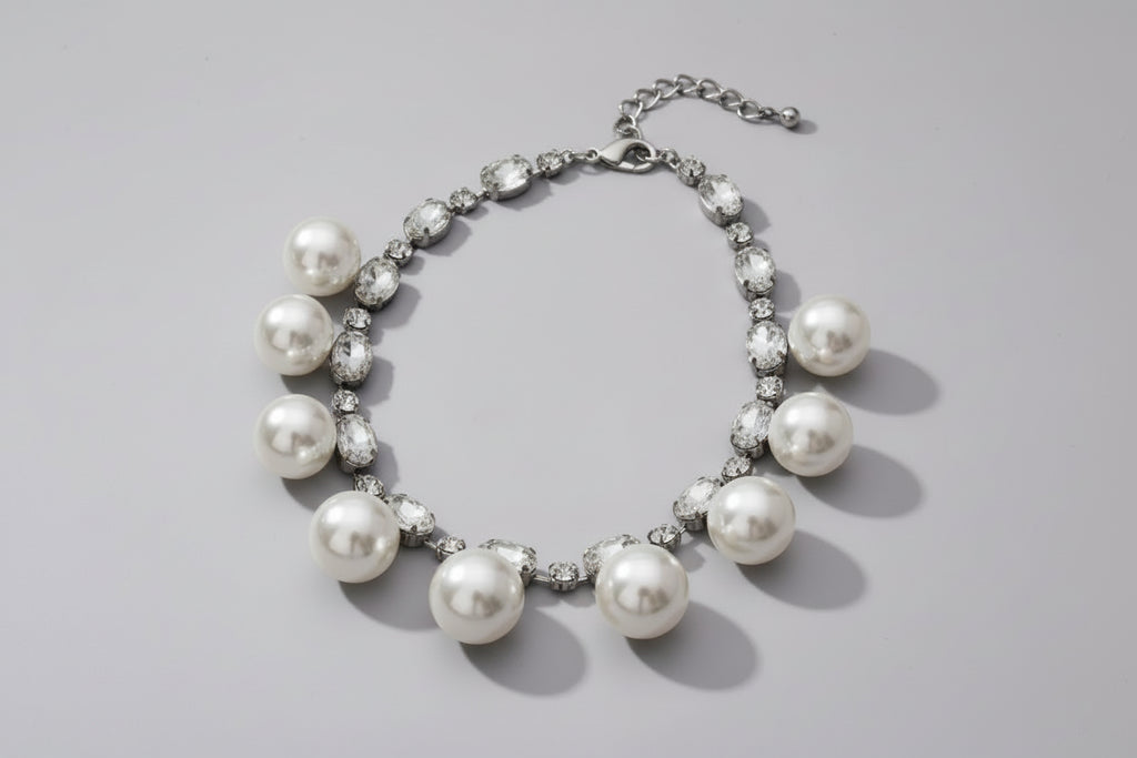 Rhinestone Pearl Choker Necklace
