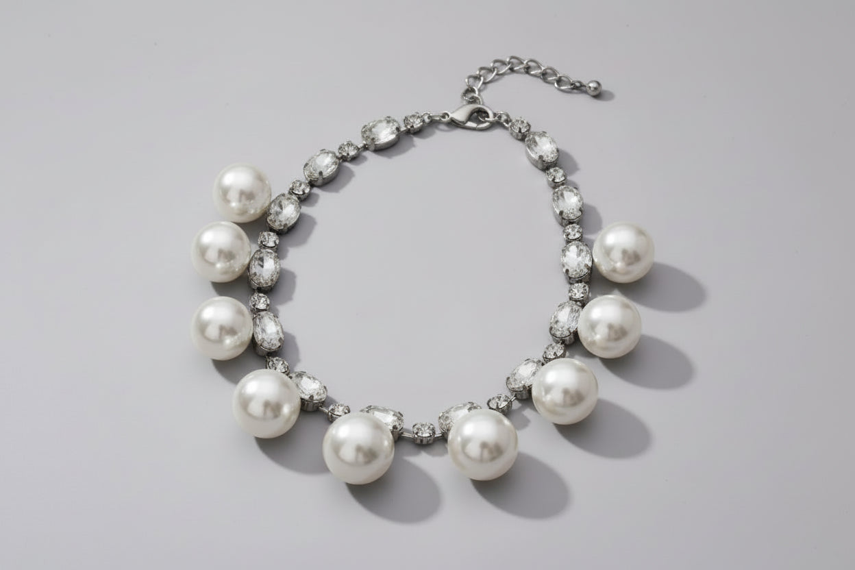 Rhinestone Pearl Choker Necklace