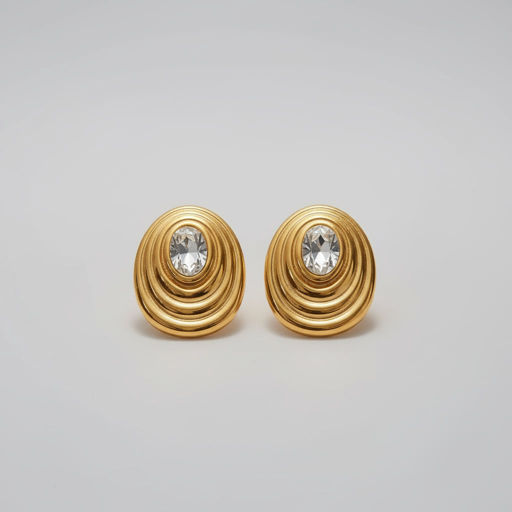 Round White Zircon Ribbed Ear Studs