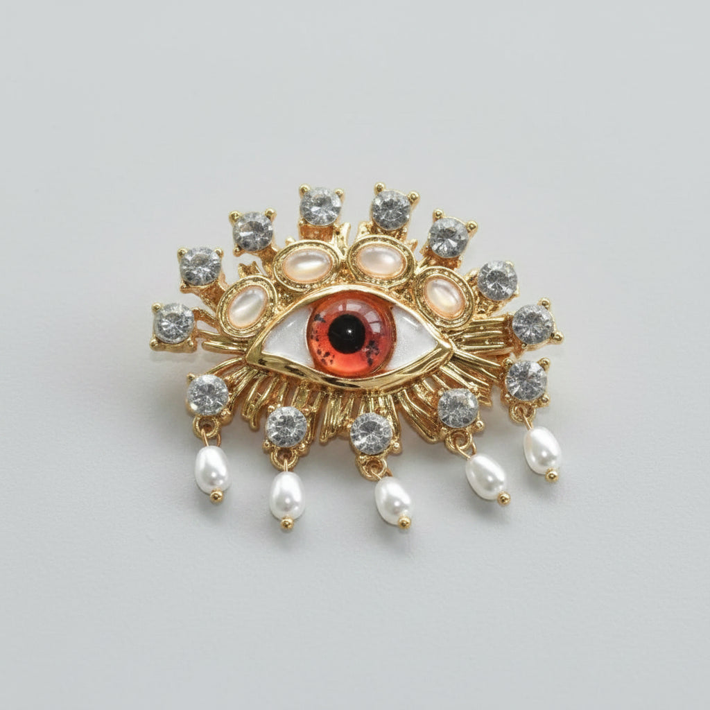 Pearl Rhinestone Evil Brooch