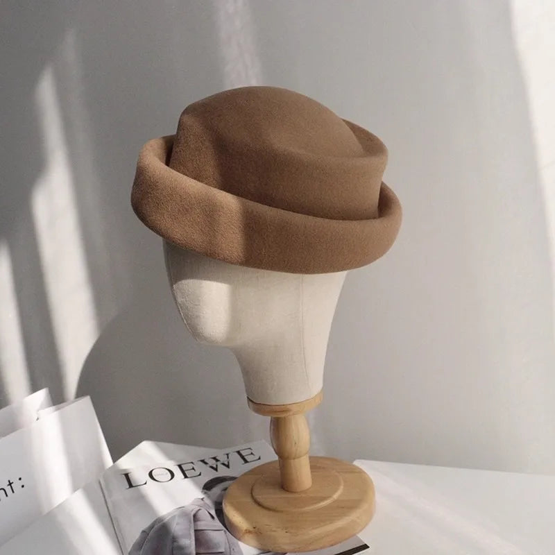 Concave Top Wool Beret Pillbox Hat