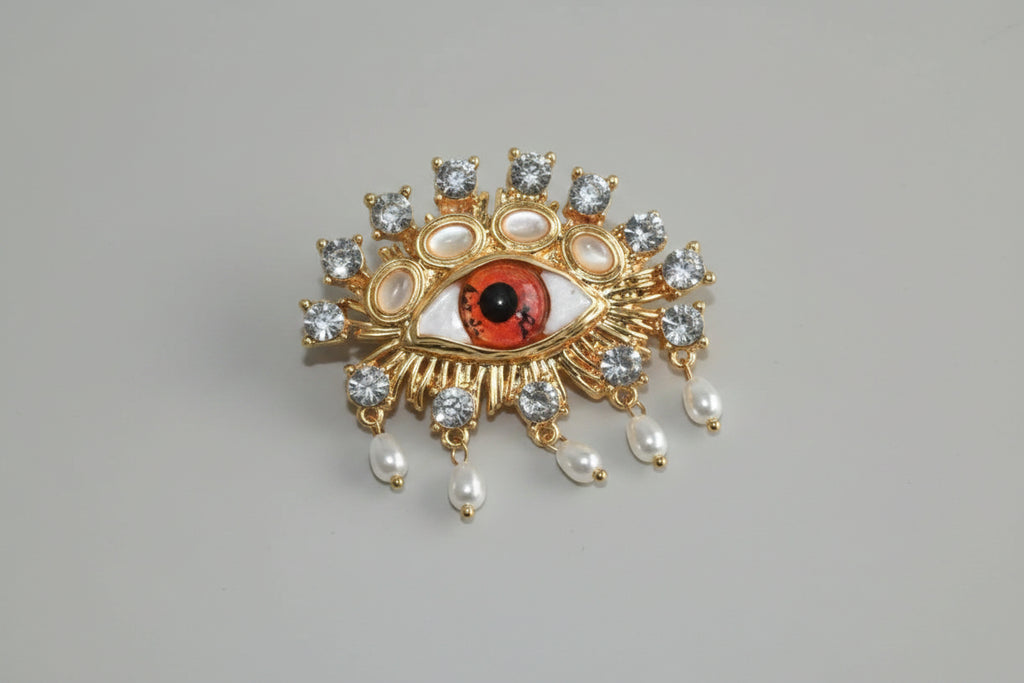 Pearl Rhinestone Evil Brooch